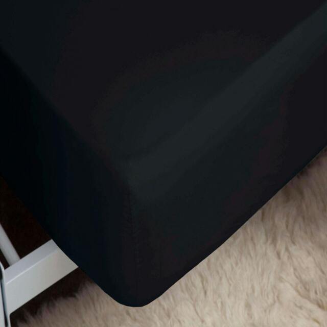 Rackhams 200Thread Count Egyptian Cotton Fitted Bed Sheet (Deep 12in Fit) - Black - Black - Superking - 100% Cotton - image 1