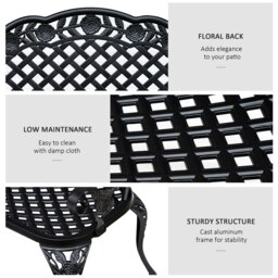 Rackhams Garden Bench Park Chair Cast Aluminium Outdoor 2-seater Outdoor Black - thumbnail 4
