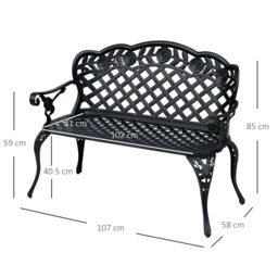 Rackhams Garden Bench Park Chair Cast Aluminium Outdoor 2-seater Outdoor Black - thumbnail 5