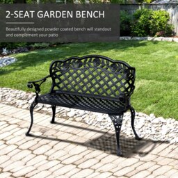 Rackhams Garden Bench Park Chair Cast Aluminium Outdoor 2-seater Outdoor Black - thumbnail 3