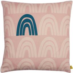 Rackhams Be Kind Rainbow Cushion Cover - Pale Pink/Teal - 43mm x 43mm - Pale Pink/Teal - 100% Repreve Polyester