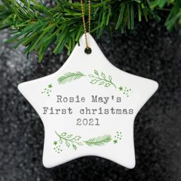 Rackhams Personalised Christmas Ceramic Star Decoration - Ceramic - h7.2 x w8 x d0.3cm - thumbnail 3