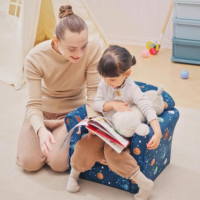 Rackhams Kids Mini Armchair, Planet-Themed Chair w/ Wooden Frame, Non-Slip Feet - image 1