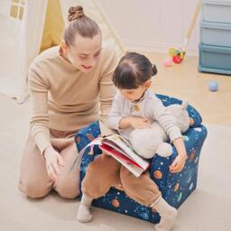 Rackhams Kids Mini Armchair, Planet-Themed Chair w/ Wooden Frame, Non-Slip Feet