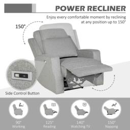 Rackhams 150° Electric Reclining Chair, with USB port and Footrest - Grey - thumbnail 4