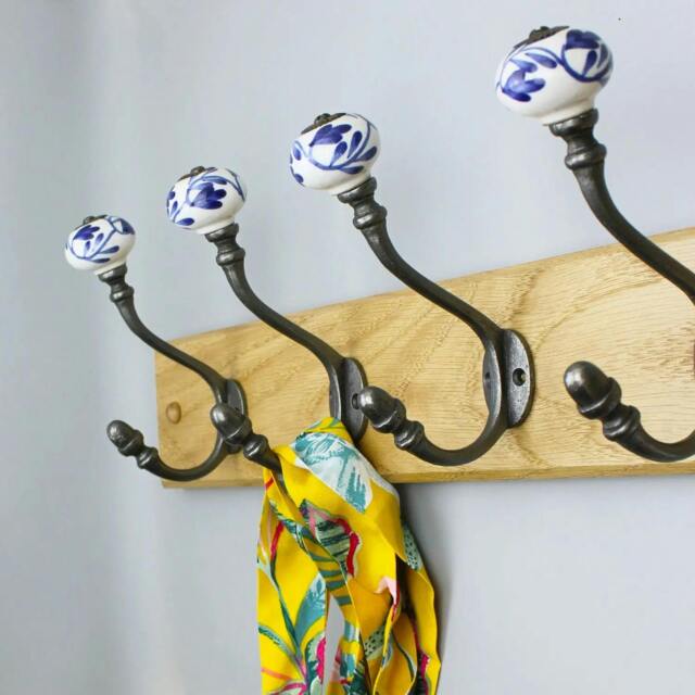 Rackhams Hand Finished Blue Leaf Ceramic Coat Hooks - Pack of 4 - image 1