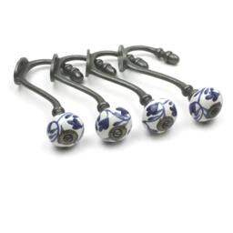 Rackhams Hand Finished Blue Leaf Ceramic Coat Hooks - Pack of 4 - thumbnail 3