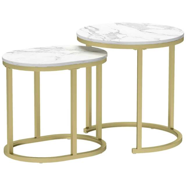 Rackhams Marble-Effect Nest of Tables - Gold Tone/White