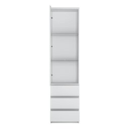 Rackhams Fribo Tall narrow 1 door 3 drawer glazed display cabinet in White - Full Assembly Required - White - Matt - thumbnail 2