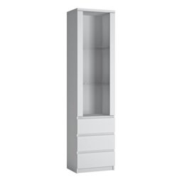 Rackhams Fribo Tall narrow 1 door 3 drawer glazed display cabinet in White - Full Assembly Required - White - Matt