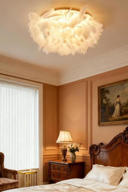 Rackhams Artistic Floral Petal - Shaped White Flush Mount Ceiling Light - White - One Size - image 1