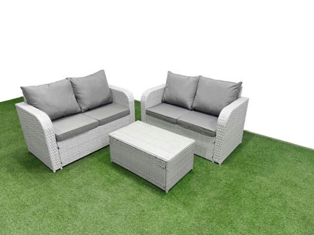 Rackhams 4 Seater Outdoor Love Sofa Set Rattan Garden Furniture Set with Rectangular Coffee Table Light Grey - image 1