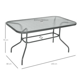 Rackhams Metal Garden Dining Table Outdoor Patio w/ Glass, Umbrella Hole - thumbnail 5