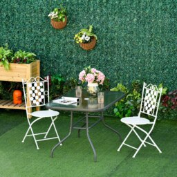 Rackhams Metal Garden Dining Table Outdoor Patio w/ Glass, Umbrella Hole - thumbnail 1