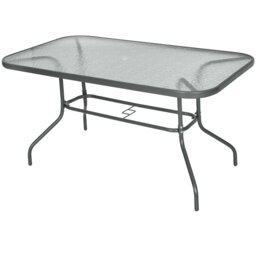 Rackhams Metal Garden Dining Table Outdoor Patio w/ Glass, Umbrella Hole - thumbnail 2