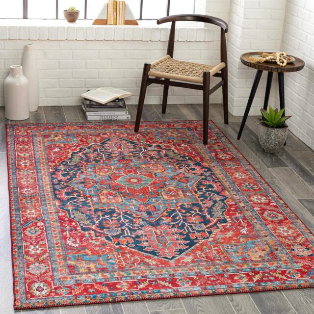 Rackhams Iris-Vintage Blue Red Beige Traditional Boho Rug - 152 x 229 cm - image 1