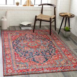 Rackhams Iris-Vintage Blue Red Beige Traditional Boho Rug - 152 x 229 cm - thumbnail 1