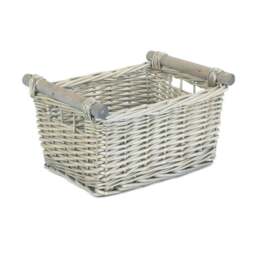 Rackhams Grey Wash Wooden Handled Wicker Storage Basket - Grey - Wicker - Small - thumbnail 5