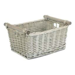 Rackhams Grey Wash Wooden Handled Wicker Storage Basket - Grey - Wicker - Small - thumbnail 4