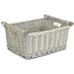 Rackhams Grey Wash Wooden Handled Wicker Storage Basket - Grey - Wicker - Small - thumbnail 3