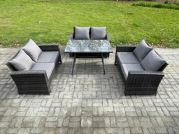 Rackhams 6 Seater Rattan Wicker Garden Furniture Patio Conservatory Sofa Set with Rectangular Dining Table Love Seat Sofa - thumbnail 2