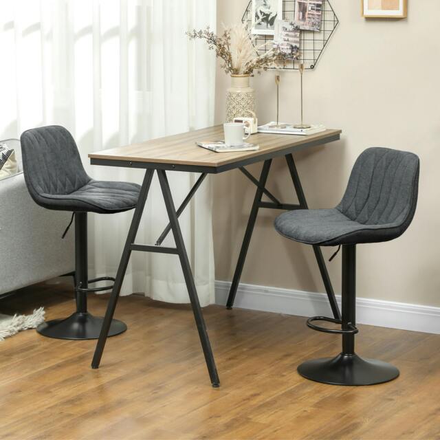 Rackhams Bar Stools Set of 2, Modern Armless Bar Chairs, Brown - Charcoal grey - Linen, Steel, Sponge - image 1