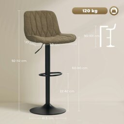Rackhams Bar Stools Set of 2, Modern Armless Bar Chairs, Brown - Charcoal grey - Linen, Steel, Sponge - thumbnail 6