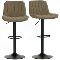 Rackhams Bar Stools Set of 2, Modern Armless Bar Chairs, Brown - Charcoal grey - Linen, Steel, Sponge - thumbnail 3