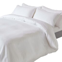 Rackhams Silky 330 TC Egyptian Cotton Satin Stripe Duvet Cover Set - White - Double