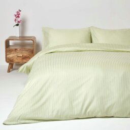 Rackhams Silky 330 TC Egyptian Cotton Satin Stripe Duvet Cover Set - White - Double - thumbnail 3