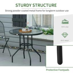 Rackhams Outdoor 80cm Round Dining Table Tempered Glass Top Steel Frame Bistro Coffee End Side Table Garden w/ Parasol Hole - thumbnail 6
