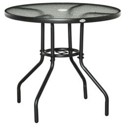 Rackhams Outdoor 80cm Round Dining Table Tempered Glass Top Steel Frame Bistro Coffee End Side Table Garden w/ Parasol Hole - thumbnail 1