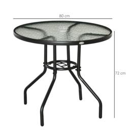Rackhams Outdoor 80cm Round Dining Table Tempered Glass Top Steel Frame Bistro Coffee End Side Table Garden w/ Parasol Hole - thumbnail 3