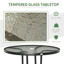 Rackhams Outdoor 80cm Round Dining Table Tempered Glass Top Steel Frame Bistro Coffee End Side Table Garden w/ Parasol Hole - thumbnail 5
