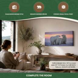 Rackhams Large 3 Polar Bears Canvas Print, Black and White Wildlife Wall Art, 100 x 50 cm, Stretched Canvas on Wooden Frame - thumbnail 2