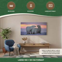 Rackhams Large 3 Polar Bears Canvas Print, Black and White Wildlife Wall Art, 100 x 50 cm, Stretched Canvas on Wooden Frame - thumbnail 6