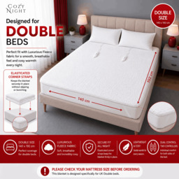 Rackhams Double Size Electric Blanket Heated with 3 Heat Settings - Quick Fit Underblanket - Fleece Material Machine Washable - thumbnail 2