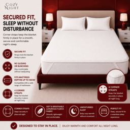 Rackhams Double Size Electric Blanket Heated with 3 Heat Settings - Quick Fit Underblanket - Fleece Material Machine Washable - thumbnail 3