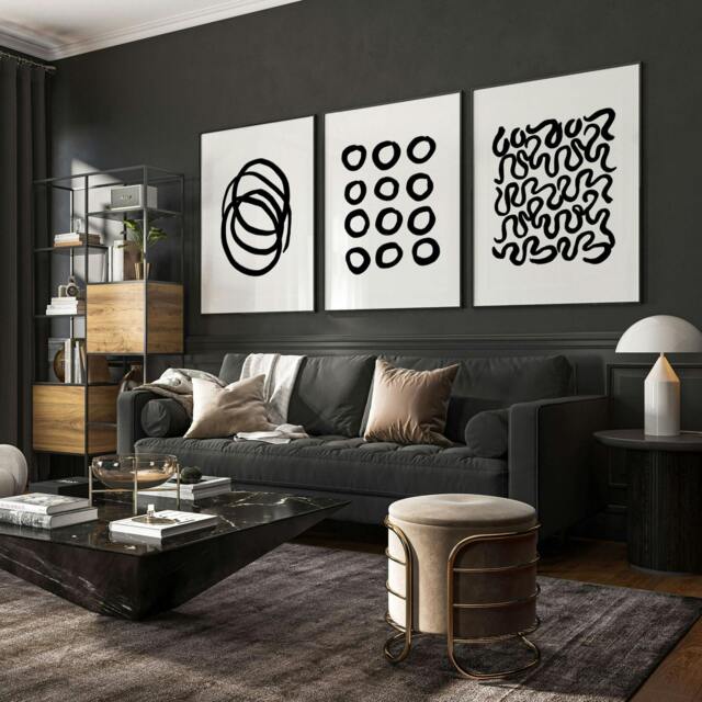 Rackhams Modern Art For Living Room Wall - Set of 3 wall art prints - 16 x 22 inches / 40.65 cm x 56 cm - Polyester Canvas 260 gsm - Canvas wrapped - image 1