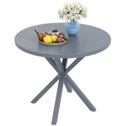 Rackhams Garden Table with Steel Frame, Wood Effect Top, for Balcony, Deck - Steel - Steel - Φ85 x 72H cm - thumbnail 2