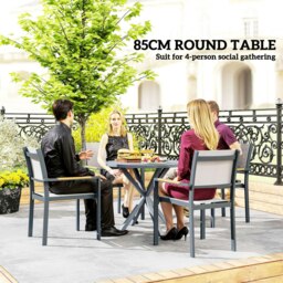 Rackhams Garden Table with Steel Frame, Wood Effect Top, for Balcony, Deck - Steel - Steel - Φ85 x 72H cm - thumbnail 3