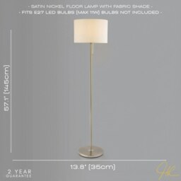 Rackhams Classic Brushed Satin Nickel Floor Lamp with Metal Pull Switch and Cotton Shade - thumbnail 6