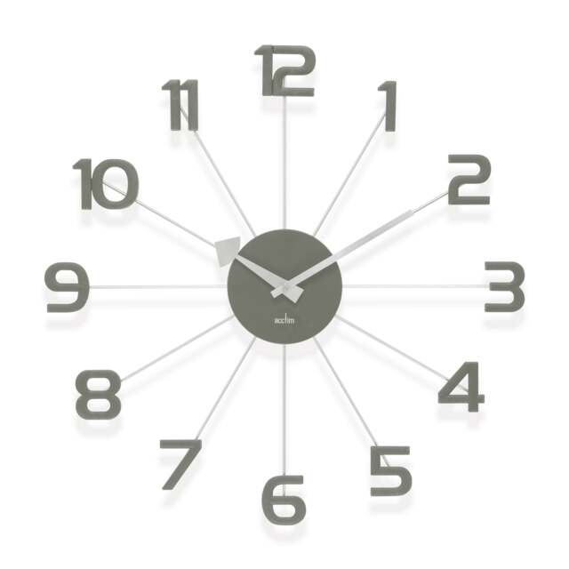 Rackhams Astraea Large Wall Clock Quartz Brass Effect Metal Spokes Large Numbers - Green and Silver