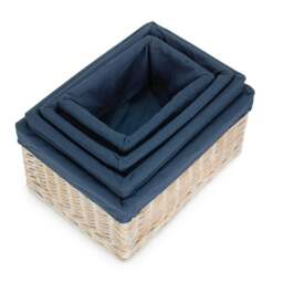 Rackhams White Wash Navy Lined Open Storage Basket - Small - thumbnail 4