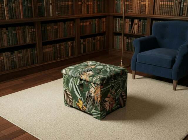 Rackhams Premium Green Floral Large Square Ottoman - Storage Footstool Pouffe UK - 19 x 17 Inches (48 x 43cm) - image 1