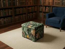 Rackhams Premium Green Floral Large Square Ottoman - Storage Footstool Pouffe UK - 19 x 17 Inches (48 x 43cm)