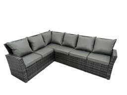Rackhams Poly Rattan Outdoor Patio Gas Fire Pit Dining Table Corner Sofa Set with 2 Big Stools for Garden Backyard Dark Grey Mixed - thumbnail 6