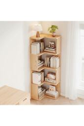 Rackhams 6/5/4-Tier L-shaped Corner Bookshelf Wooden Storage Rack Bookcase Holder Organizer - Natural - M - thumbnail 5