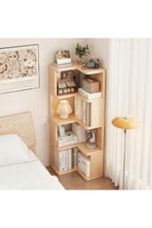 Rackhams 6/5/4-Tier L-shaped Corner Bookshelf Wooden Storage Rack Bookcase Holder Organizer - Natural - M - thumbnail 3