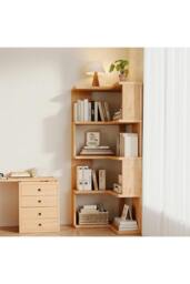 Rackhams 6/5/4-Tier L-shaped Corner Bookshelf Wooden Storage Rack Bookcase Holder Organizer - Natural - M - thumbnail 4